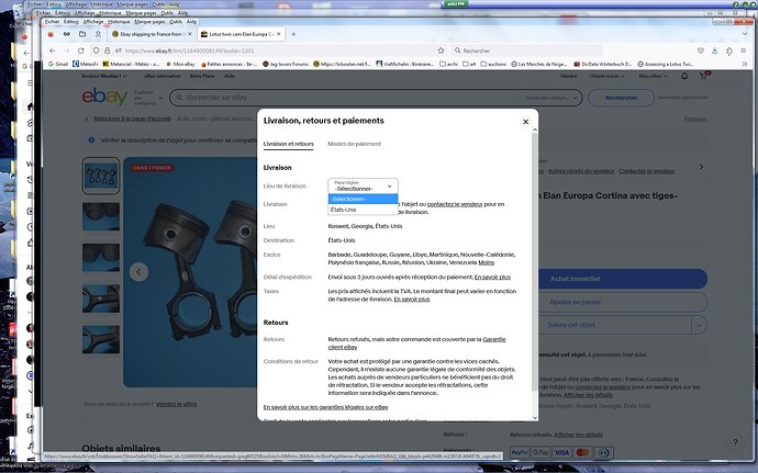 US listing non specified for shipping to France