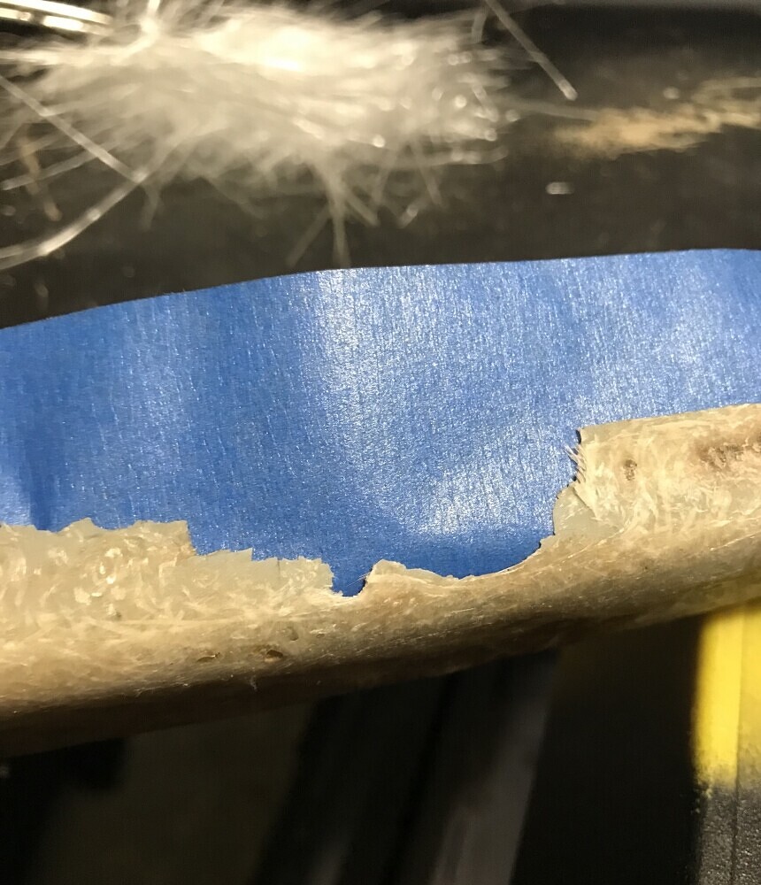 Blue paint applied to car trim or molding